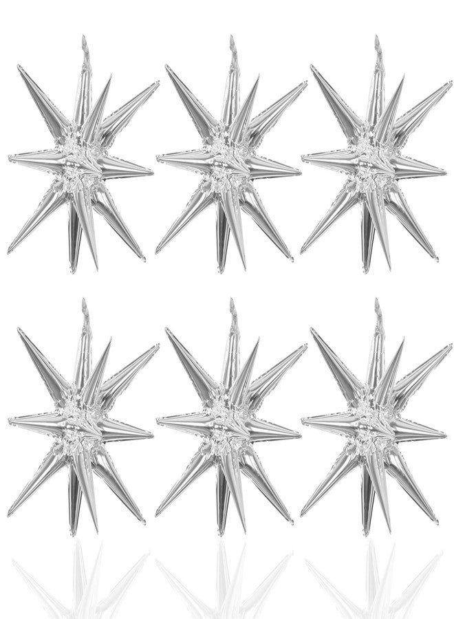 LAIAMER 6 Pcs Silver Star Foil Balloons One-Piece 14-Pointed Star Balloon 4D Starburst Cone Mylar Balloon 22inch Christmas Birthday Wedding Wedding Anniversary Party Supplies(Silver) - Image 1